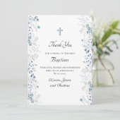 Doop kleine blauwe waterverf bloemetjes dank u kaart (Staand voorkant)