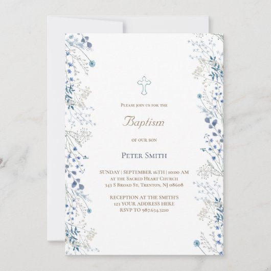 Doop kleine blauwe waterverf bloemetjes kaart (Voorkant)