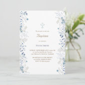 Doop kleine blauwe waterverf bloemetjes kaart (Staand voorkant)