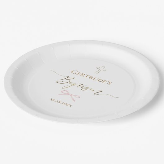 Doop kleine roze strik papieren bordje (Gekanteld)