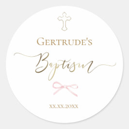 Doop kleine roze strik ronde sticker