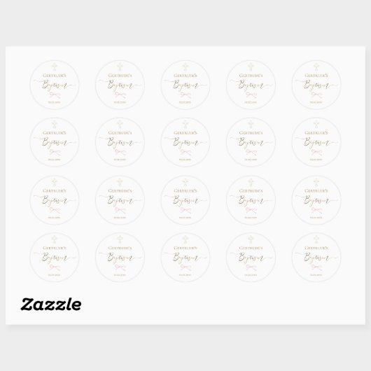Doop kleine roze strik ronde sticker (Vel)