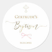 Doop kleine roze strik ronde sticker (Voorkant)