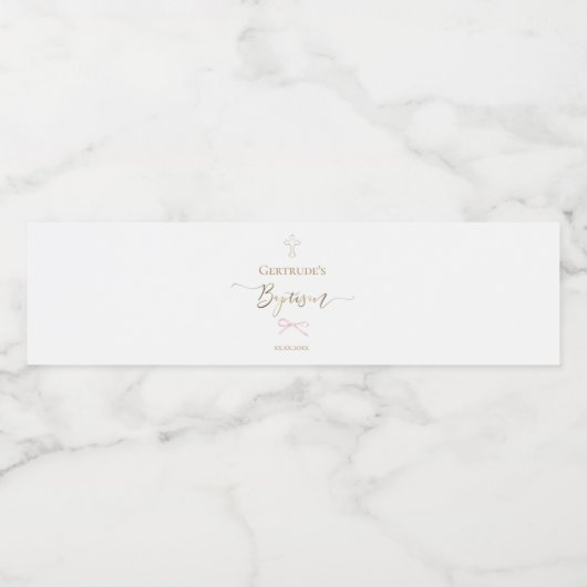 Doop kleine roze strik waterfles etiket (Enkel label)