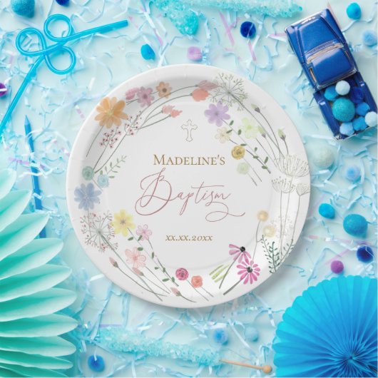 Doop kleurrijke wilde bloemen krans papieren bordje (Feest)