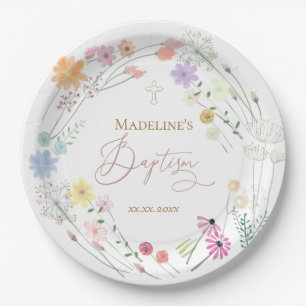Doop kleurrijke wilde bloemen krans papieren bordje