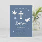 Doop Kruis en Duif Uitnodiging (Staand voorkant)