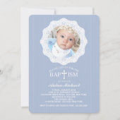 Doop Kruisblauw Foto uitnodiging (Voorkant)