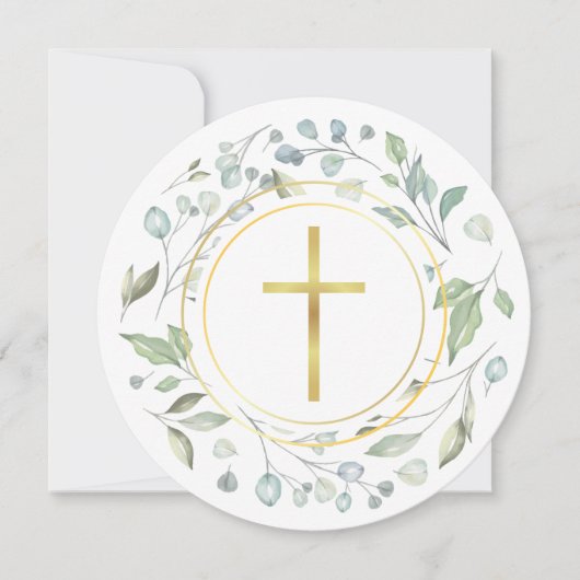 Doop Laurierkrans Gouden Kruis Cirkelvormig Kaart (Voorkant)