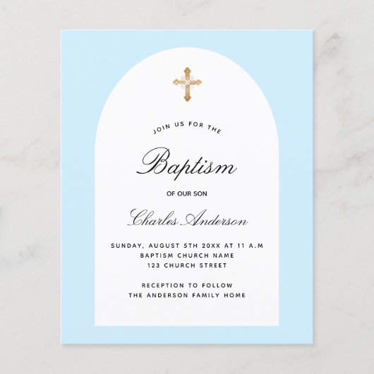 Doop lichtblauw wit boogjongen uitnodiging (Voorkant)