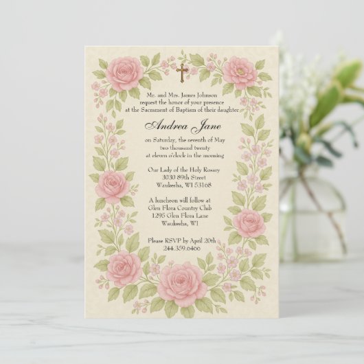 Doop Maria en Jezus Roze Rozen Kaart (Staand voorkant)