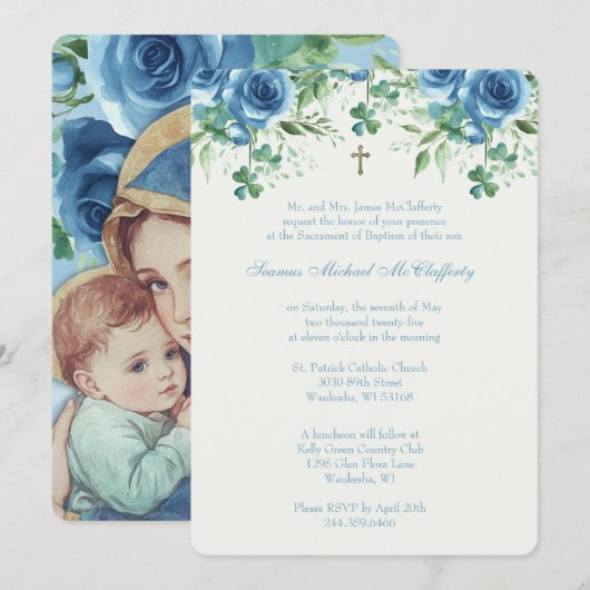 Doop Maria Jezus Blauwe Bloemenschors Kaart (Voorkant / Achterkant)