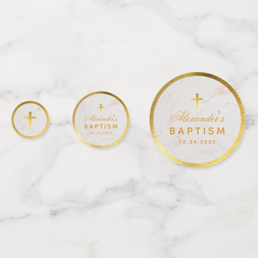 Doop Marmer Faux Gold Foil Cross Elegant Script Confetti (Achterkanten)