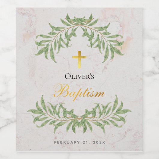 Doop Marmeren Bladzijde Faux Gouden Folie Script Wijn Etiket (Enkel label)