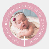 doop meisje | Aangepaste foto en eenvoudige kruis Ronde Sticker (Voorkant)