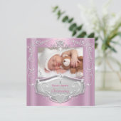 Doop Meisje Doopdienst Roze Zilver Kruis Kaart (Staand voorkant)