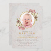 Doop Meisje Foto Bloemen Goud Roze Orchideeën Marm Kaart (Voorkant / Achterkant)