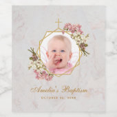 Doop Meisje Foto Bloemen Roze Orchideeën Marmeren Wijn Etiket (Enkel label)