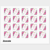doop | Meisje Roze Waterverf Roos Bloemen | Kruis Vierkante Sticker (Vel)