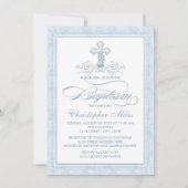 Doop met Blauwe Damast Kruis Kaart (Voorkant)