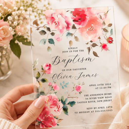 Doop met Blozende Bloesems Acryl Uitnodigingen