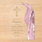 Doop met Blush Agate Acryl Uitnodigingen (Voorkant)
