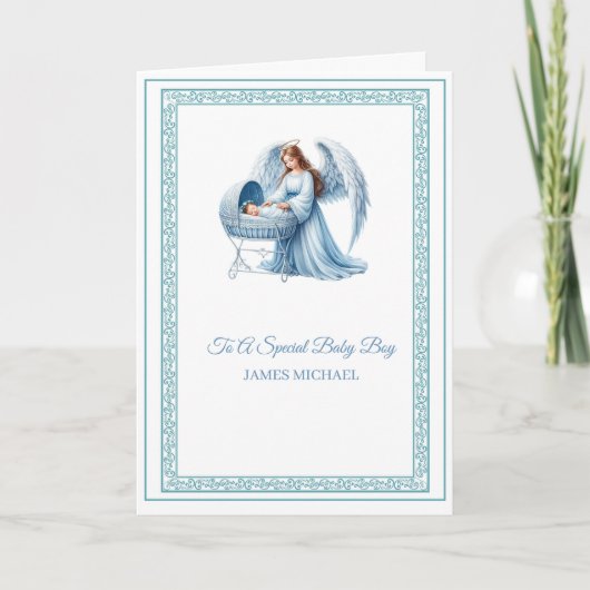  doop met engel en babyjongen kaart (Voorkant)