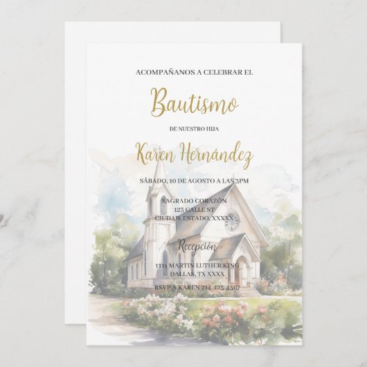 Doop met kerk op de achtergrond kaart (Voorkant / Achterkant)