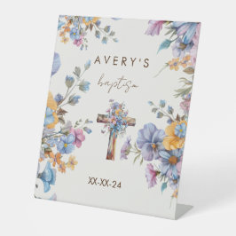 Doop Modern Blue waterverf Cross Elegant Reclamebord Met Voetstuk