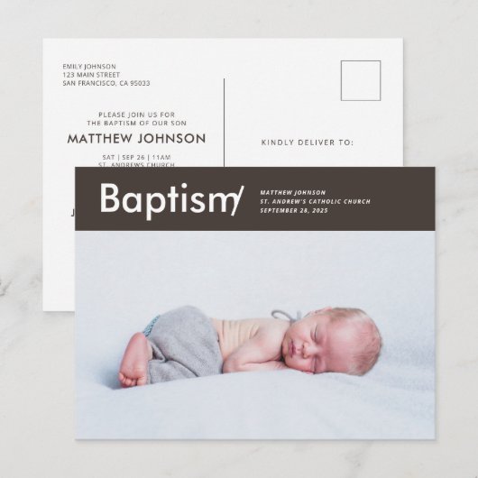 Doop Modern en Eenvoudige Custom Photo Briefkaart (Voorkant / Achterkant)