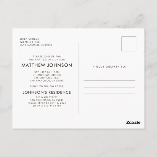 Doop Modern en Eenvoudige Custom Photo Briefkaart (Achterkant)