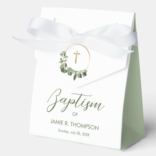 Doop Moderne Groene krans gouden kruis Custom Bedankdoosjes (Voorkant)