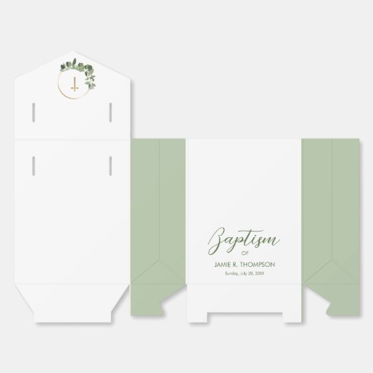 Doop Moderne Groene krans gouden kruis Custom Bedankdoosjes (Ongevouwen)