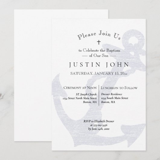 Doop Nautisch Anker Blauwe Jongen Kaart (Voorkant / Achterkant)