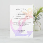 Doop Nautisch Anker Roze Lavendel Meisje Kaart (Staand voorkant)