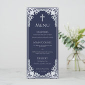 Doop Navy Blauw Vintage Elegante Jongen Doopfeest Menu (Staand voorkant)