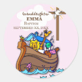 Doop Noah's Ark kleindochter gepersonaliseerd Ronde Sticker (Voorkant)