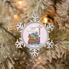 Doop Noah's Ark kleindochter gepersonaliseerd Tin Sneeuwvlok Ornament