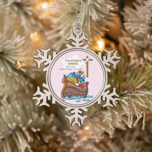 Doop Noah's Ark kleindochter gepersonaliseerd Tin Sneeuwvlok Ornament (Boom)