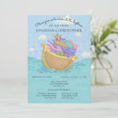 Doop Noah's Ark Tweeling Baby Dieren Blauw Kaart (Staand voorkant)