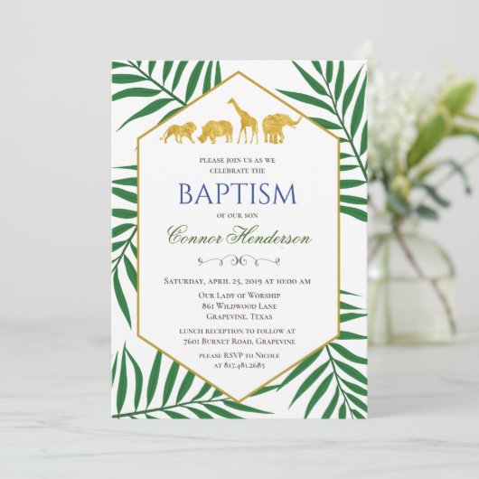 Doop Oerwoud Safari Uitnodiging (Staand voorkant)