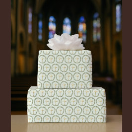 Doop Olijfkrans & Gouden Kruis Cadeaupapier