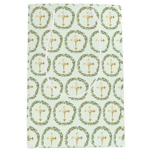 Doop Olijfkrans & Gouden Kruis Medium Cadeauzakje (Voorkant)