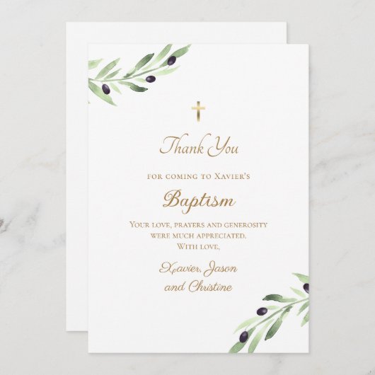 Doop olijftak dank u kaart (Voorkant / Achterkant)