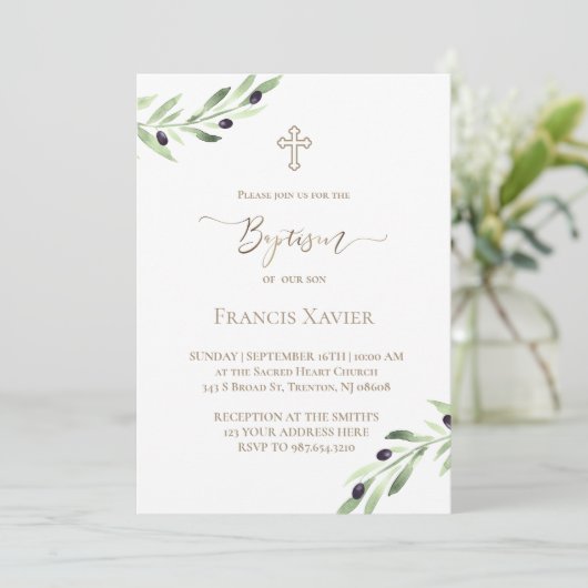 Doop olijftak kaart (Staand voorkant)