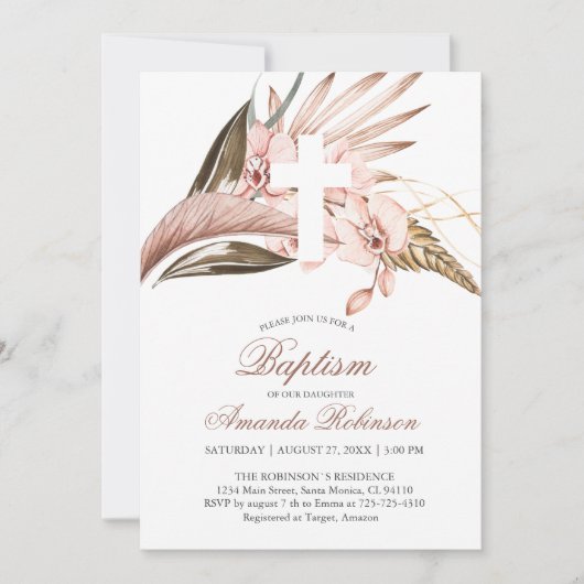 Doop Orchidee Pampas Grass Terracotta Uitnodiging (Voorkant)