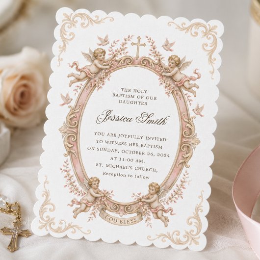 Doop Oud Renaissance Cherub Roze Kaart