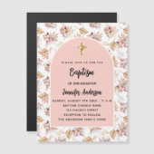 Doop pampas bloemen roos goud roze meisje luxe magnetische uitnodiging (Voorkant / Achterkant)