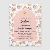 Doop pampas bloemen roos goud roze meisje luxe magnetische uitnodiging (Voorkant)