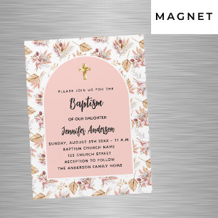 Doop pampas bloemen roos goud roze meisje luxe magnetische uitnodiging